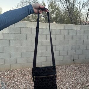 Michael Kors Black and Brown Logo Messenger Bag
